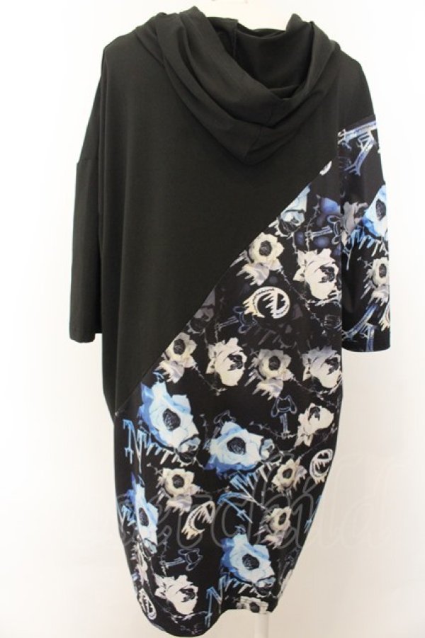 画像2: NieR Clothing / 柄切替斜めZIPパーカー F フラワー×ブラック O-24-12-31-1039-PU-TO-OW-ZT124 (2)