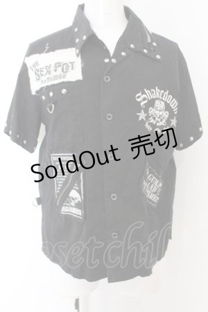 画像: SEX POT ReVeNGe / /パッチ配色ワークシャツ  ブラック O-24-12-31-1053-SP-BL-OW-ZT123