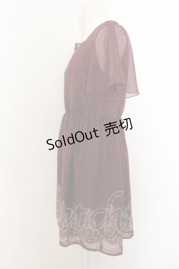 画像2: axes femme / 裾パネルプリントワンピース M ワイン O-24-12-31-1005-AX-OP-OW-OS (2)