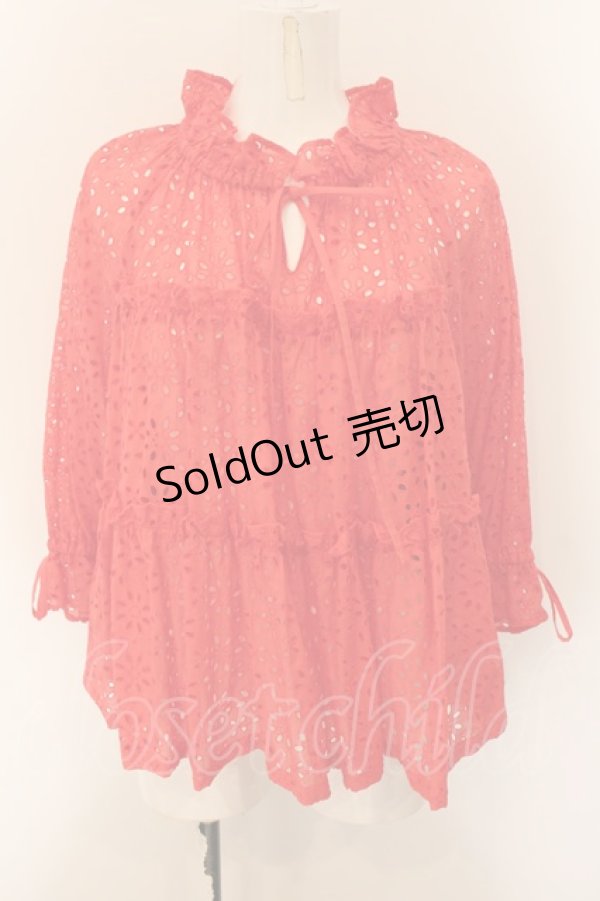 画像1: Jane Marple / Eyelet lace tiered blouse ブラウス M アカ O-25-01-09-022-JM-BL-IG-OS (1)
