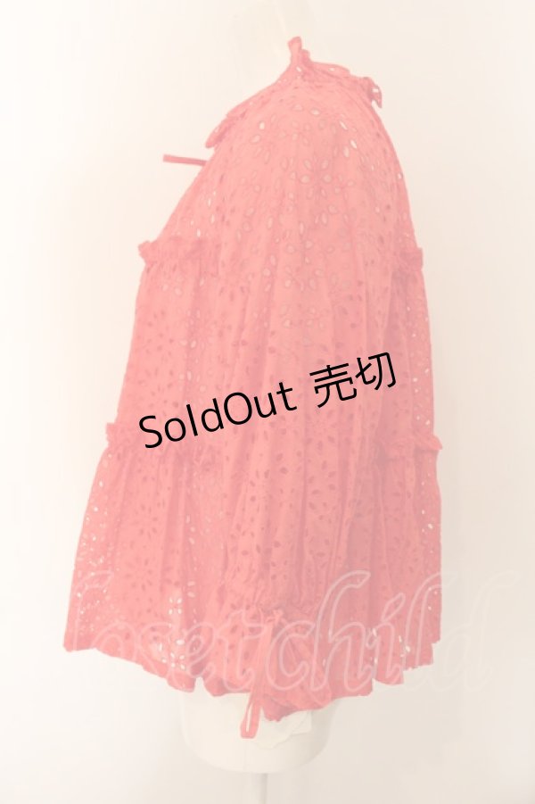 画像2: Jane Marple / Eyelet lace tiered blouse ブラウス M アカ O-25-01-09-022-JM-BL-IG-OS (2)