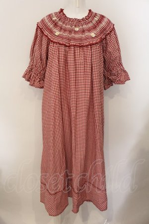 画像: PINK HOUSE / スモッキング刺繍ギンガムチェックワンピース  アカ O-25-01-09-026-LO-OP-IG-ZS