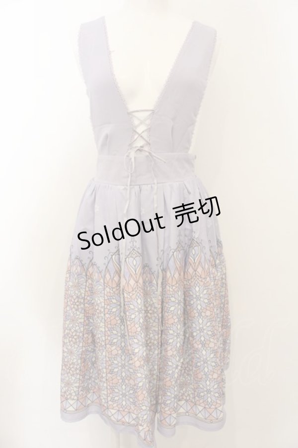 画像1: axes femme POETIQUE / ステンドグラス編み上げジャンパースカート M ラベンダー O-25-01-10-043-AX-OP-IG-OS (1)