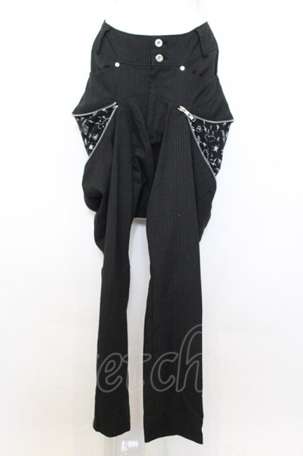 画像1: PEACE NOW / ピンストライプジップサルエルパンツ M ブラック O-25-01-13-065-PU-PA-IG-ZI (1)