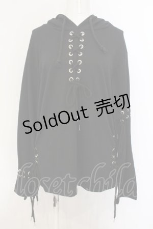 画像: Drug Honey / レースアップパーカー  ブラック O-25-01-13-078-PU-TO-IG-ZT366