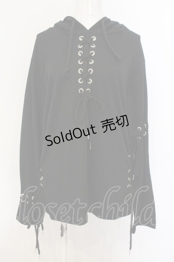 画像1: Drug Honey / レースアップパーカー  ブラック O-25-01-13-078-PU-TO-IG-ZT366 (1)