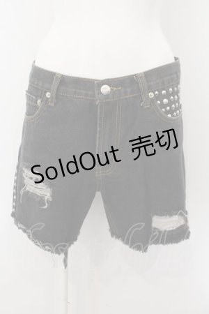 画像: MINT NeKO / スタッズデニムショートパンツ  ブラック O-25-01-13-002-HN-PA-IG-ZT166