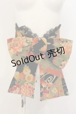 画像: Qutie Frash / ちりめん和柄ソフトコルセット  ブラックオレンジ系 O-25-01-16-027-QU-TO-IG-OS