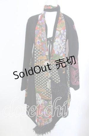 画像: Qutie Frash / ストール付きちりめん着物カーディガン  ブラック O-25-11-19-029-QU-JA-IG-OS