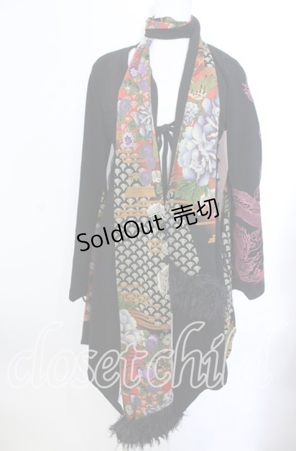 画像1: Qutie Frash / ストール付きちりめん着物カーディガン  ブラック O-25-11-19-029-QU-JA-IG-OS (1)