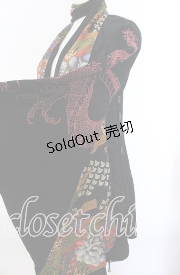 画像2: Qutie Frash / ストール付きちりめん着物カーディガン  ブラック O-25-11-19-029-QU-JA-IG-OS (2)