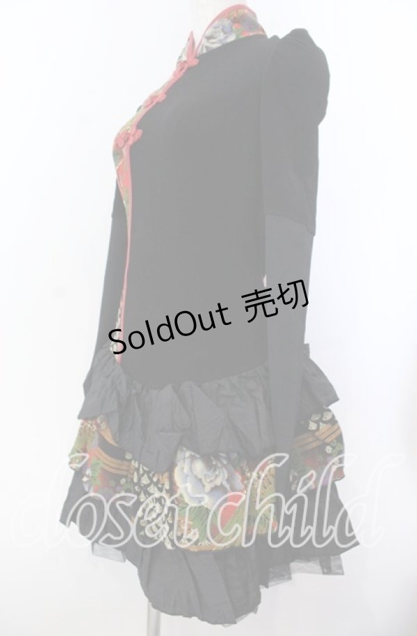 画像2: Qutie Frash / ちりめん和柄パフワンピース  ブラック O-25-11-19-030-QU-OP-IG-OS (2)