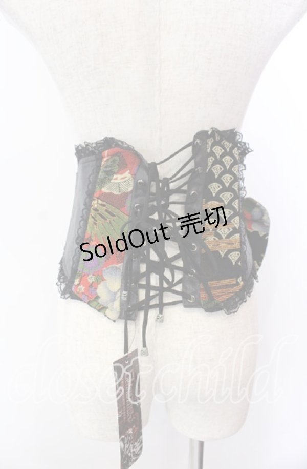 画像3: Qutie Frash / ちりめん花魁帯コルセット  ブラック O-25-11-19-031-QU-TO-IG-OS (3)