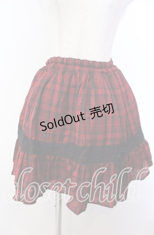 画像1: MARBLE / レースリボン飾りチュール入りレイヤードスカート  レッドチェック×ブラック O-25-11-19-038-GO-SK-IG-OS (1)