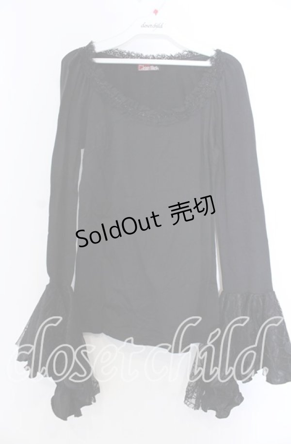 画像1: Qutie Frash / 異素材フリル姫袖カットソー  ブラック O-25-11-19-043-QU-TO-IG-OS (1)