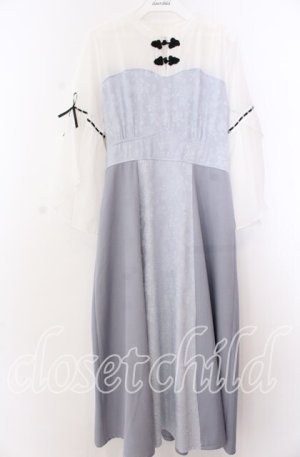 画像: axes femme POETIQUE / チャイナボタンフレア袖ワンピース M ブルー O-25-11-19-047-AX-OP-OW-OS