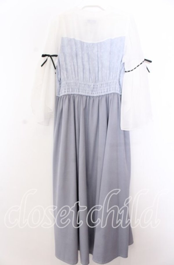 画像2: axes femme POETIQUE / チャイナボタンフレア袖ワンピース M ブルー O-25-11-19-047-AX-OP-OW-ZT518 (2)