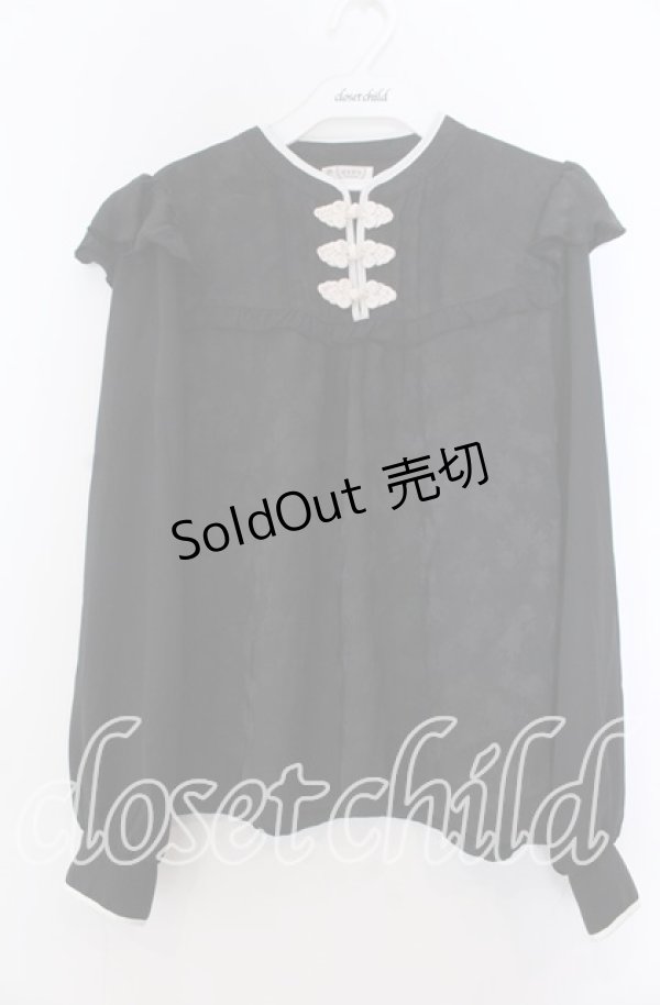 画像1: axes femme / チャイナ釦ジャカードブラウス F クロ O-25-11-19-048-AX-BL-OW-OS (1)