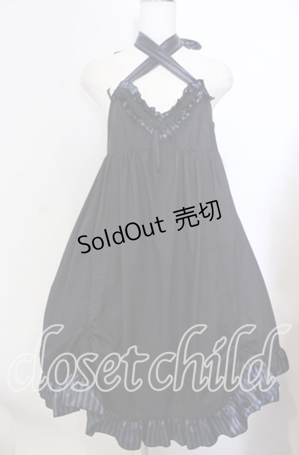 画像1: PEACE NOW / ストライプサテンホルターワンピース Ｍ ブラック×ブルー O-25-11-19-025-PU-OP-IG-OS (1)