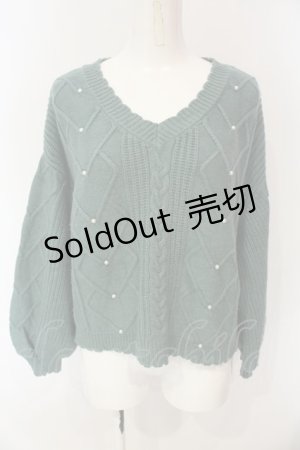 画像: axes femme POETIQUE / パール配色アラン編みニット M グリーン O-25-01-21-040-AX-TO-SZ-OS