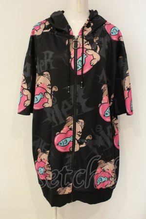 画像: NieR Clothing / HALF SLEEVE ZIP OUTER パーカー  ハートミケ ブラック O-25-01-23-058-PU-TO-IG-ZT280