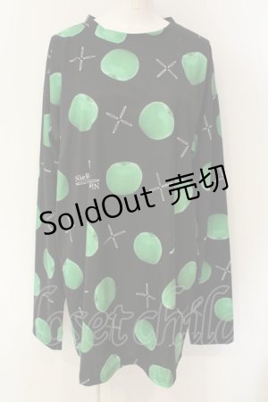画像: NieR Clothing / GREEN APPLE LONG CUTSEW カットソー  ブラック×グリーン O-25-01-23-059-PU-TO-IG-ZT280
