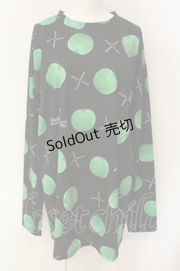 画像1: NieR Clothing / GREEN APPLE LONG CUTSEW カットソー  ブラック×グリーン O-25-01-23-059-PU-TO-IG-ZT280 (1)