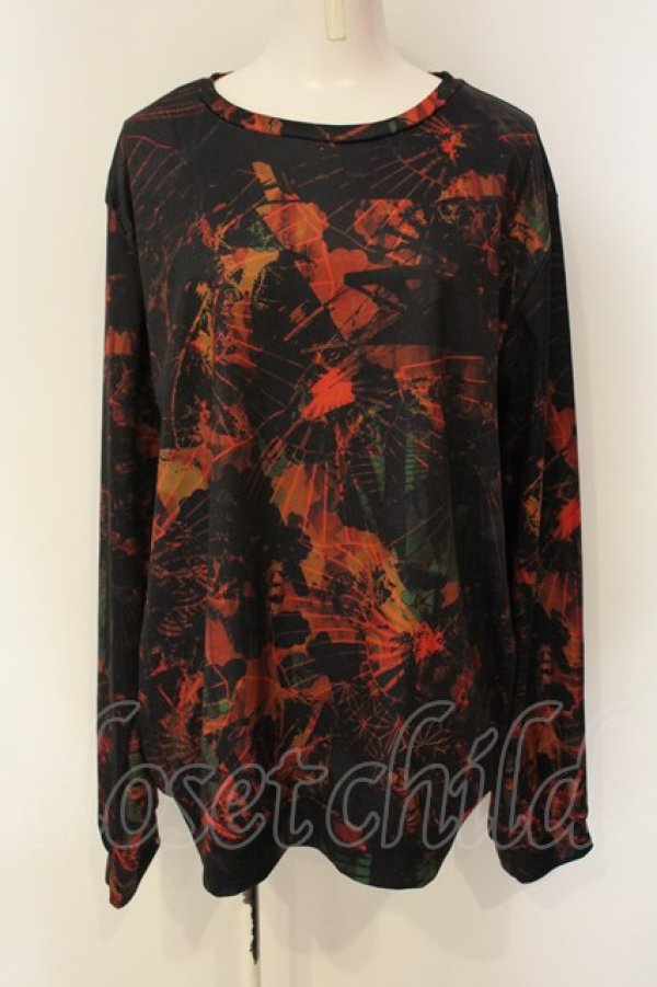 画像1: NieR Clothing / 総柄カットソー  ブラック×オレンジ系 O-25-01-23-062-PU-TO-IG-ZT280 (1)