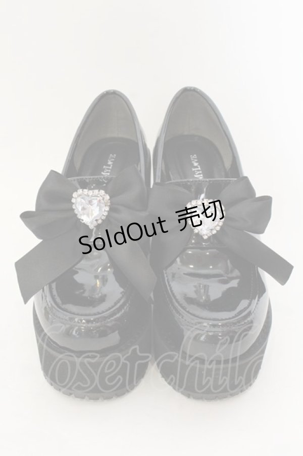 画像2: DearMyLove / ビジューリボン厚底ローファー 23.0ｃｍ クロ O-25-01-27-039-EL-SH-OW-OS (2)