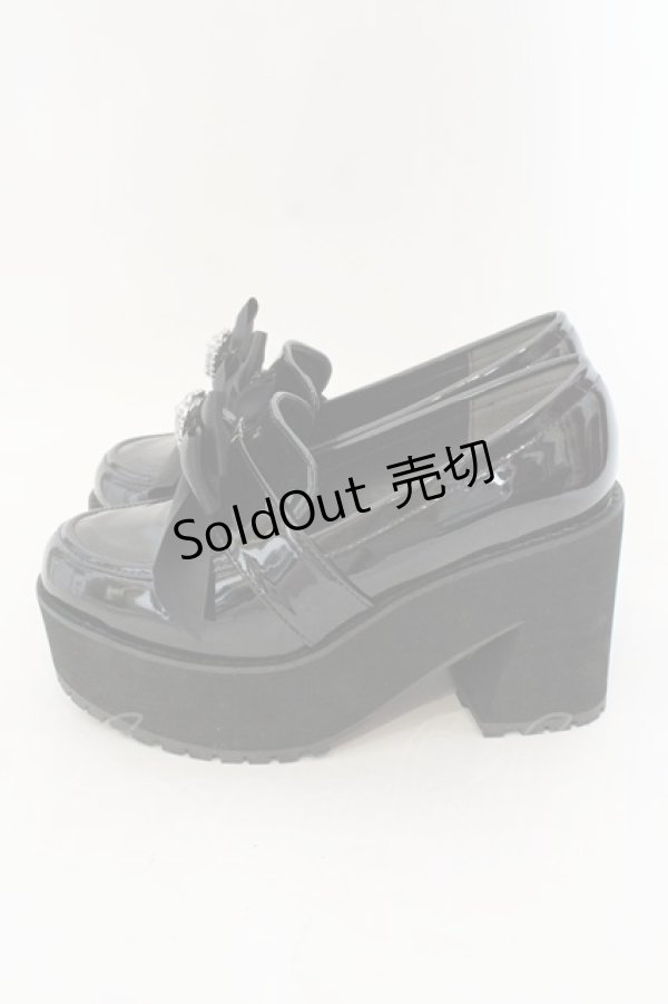 画像3: DearMyLove / ビジューリボン厚底ローファー 23.0ｃｍ クロ O-25-01-27-039-EL-SH-OW-OS (3)