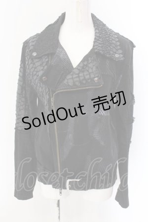 画像: NAOTO SEVEN / 鱗ライダースジャケット  ブラック O-25-01-27-1003-HN-JA-OW-OS