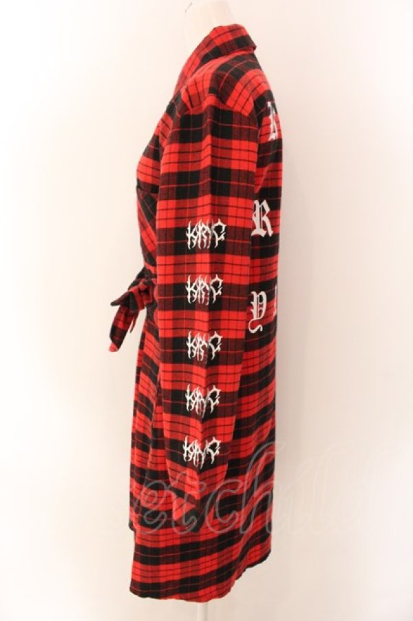 画像2: KRY CLOTHING / 「CONKH」 ロング丈チェックシャツ  LETTER レッド×ブラック O-25-01-27-1032-EL-OP-IG-ZI (2)