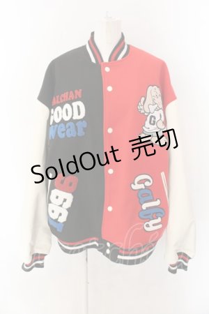 画像: GALFY / クレイジーわんわん大学 スタジャン 中型犬（L） レッド×ブラック O-25-01-27-1006-PU-JA-OW-ZY