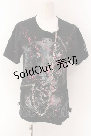 画像: SEX POT ReVeNGe / チェーン付きカスタムTシャツ M ブラック O-25-01-28-027-SP-TO-OW-OS