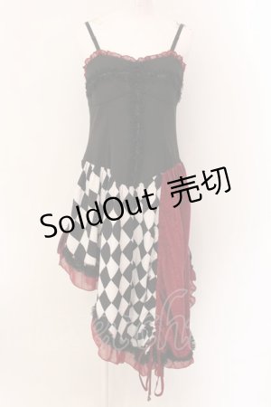 画像: Qutie Frash / ダイヤアシメワンピース  ブラック×レッド O-25-01-28-054-QU-OP-IG-OS