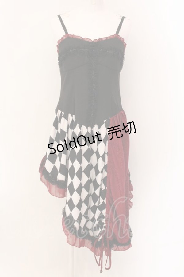 画像1: Qutie Frash / ダイヤアシメワンピース  ブラック×レッド O-25-01-28-054-QU-OP-IG-OS (1)