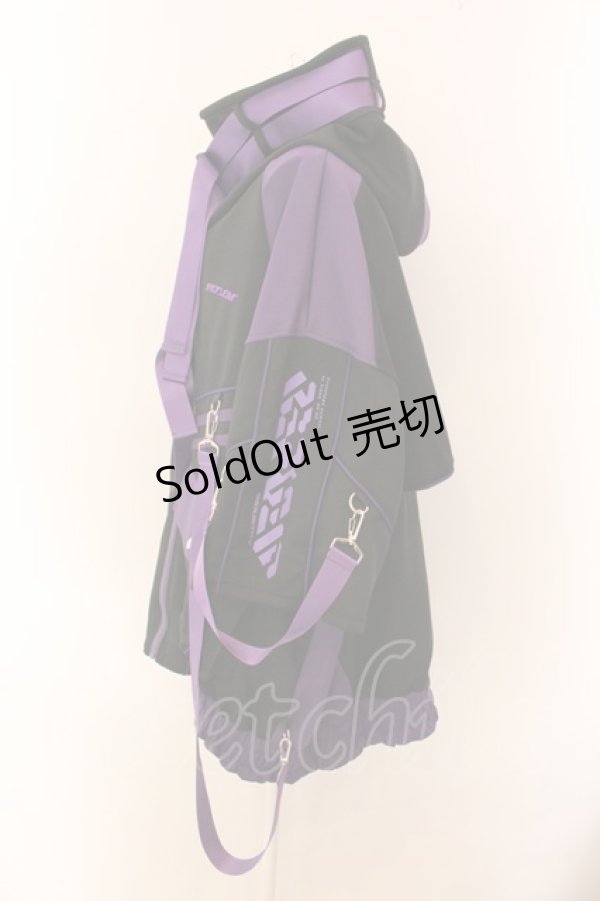 画像2: REFLEM / サイバー切り替えボリュームネック半袖ジャージパーカー  ブラック×パープル O-25-01-29-033-PU-TO-IG-ZY (2)