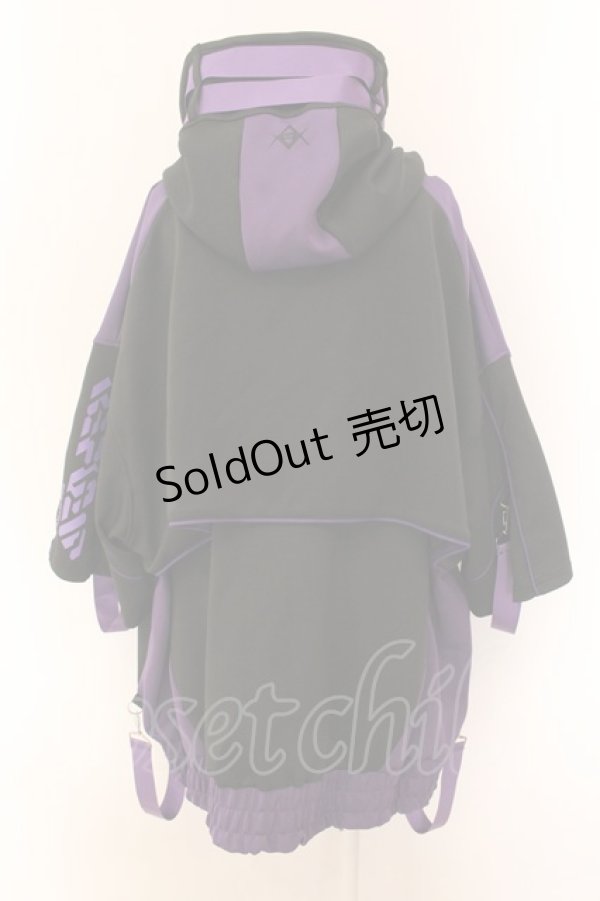 画像3: REFLEM / サイバー切り替えボリュームネック半袖ジャージパーカー  ブラック×パープル O-25-01-29-033-PU-TO-IG-ZY (3)