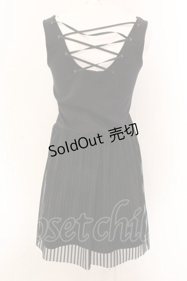 画像3: 【SALE】Na+H /シースルピンストライプワンピース（ノースリーブ）  ブラック O-25-01-29-006-PU-OP-YM-ZT364 (3)