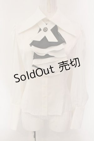 画像: ATELIER BOZ / フォーン長袖ブラウス  ホワイト×ブラック O-25-01-29-002-EL-BL-IG-OS