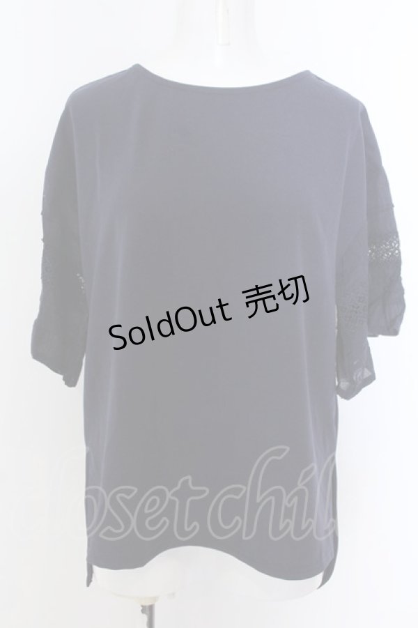 画像1: axes femme / レース×コットン袖カットプルオーバー F ネイビー O-25-01-30-062-AX-TO-IG-OS (1)