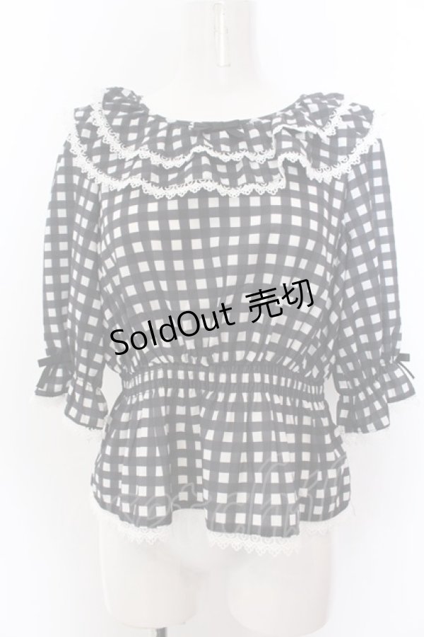 画像1: axes femme kawaii / フリル襟シャーリングブラウス M クロ O-25-01-30-122-AX-BL-OW-OS (1)