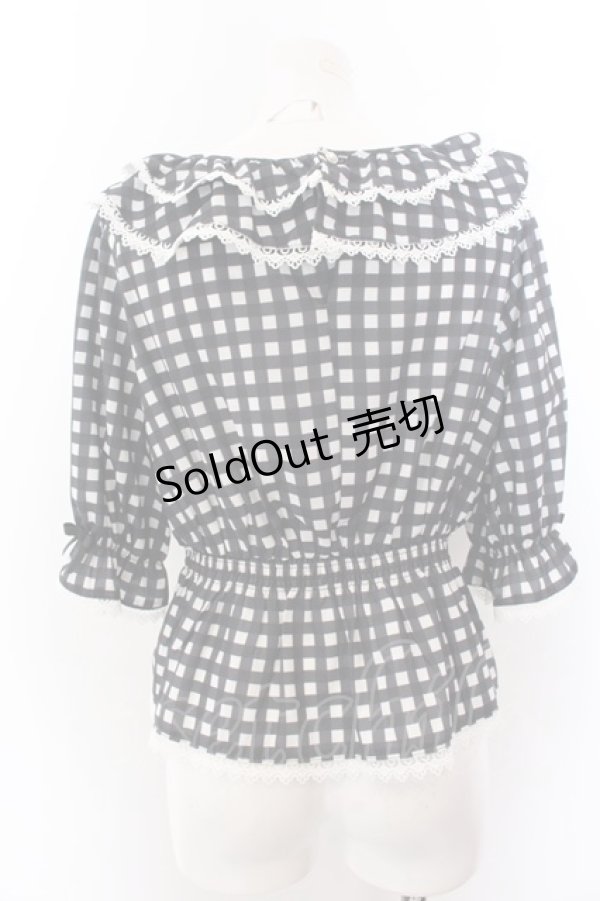 画像2: axes femme kawaii / フリル襟シャーリングブラウス M クロ O-25-01-30-122-AX-BL-OW-OS (2)