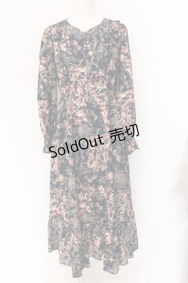 画像1: axes femme NOSTALGIE / パッチワーク風花柄ワンピース F ネイビー O-25-01-31-1039-AX-OP-IG-OS (1)