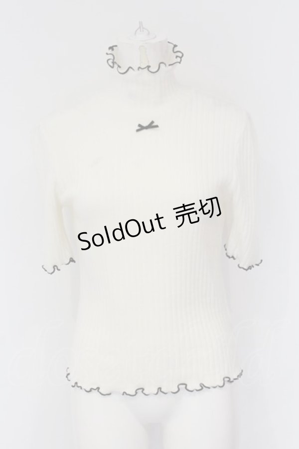 画像1: Ank Rouge / リボン付き半袖テレコニット  シロ×クロ O-25-01-31-1047-CA-TO-IG-OS (1)