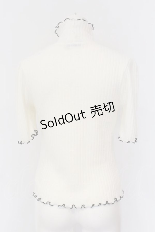 画像2: Ank Rouge / リボン付き半袖テレコニット  シロ×クロ O-25-01-31-1047-CA-TO-IG-OS (2)