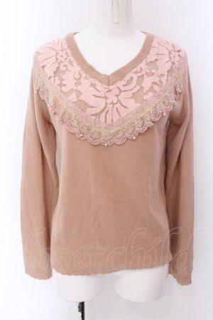 画像: axes femme / Vネック起毛レースニットプルオーバー M ピンク O-25-01-31-1015-AX-TO-SZ-ZT222