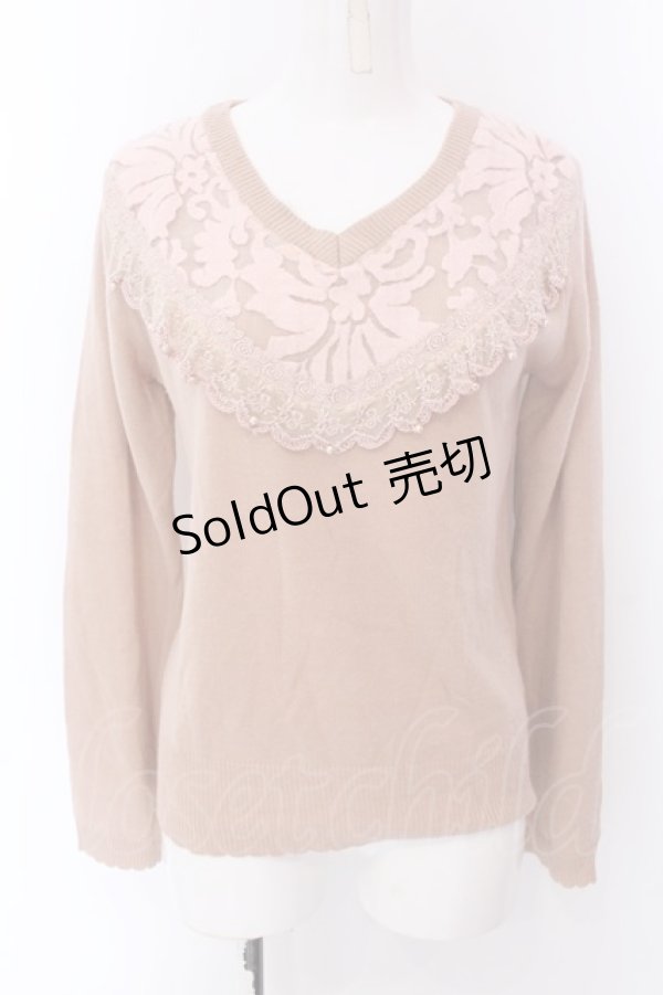 画像1: 【SALE】axes femme / Vネック起毛レースニットプルオーバー M ピンク O-25-01-31-1015-AX-TO-SZ-ZT222 (1)