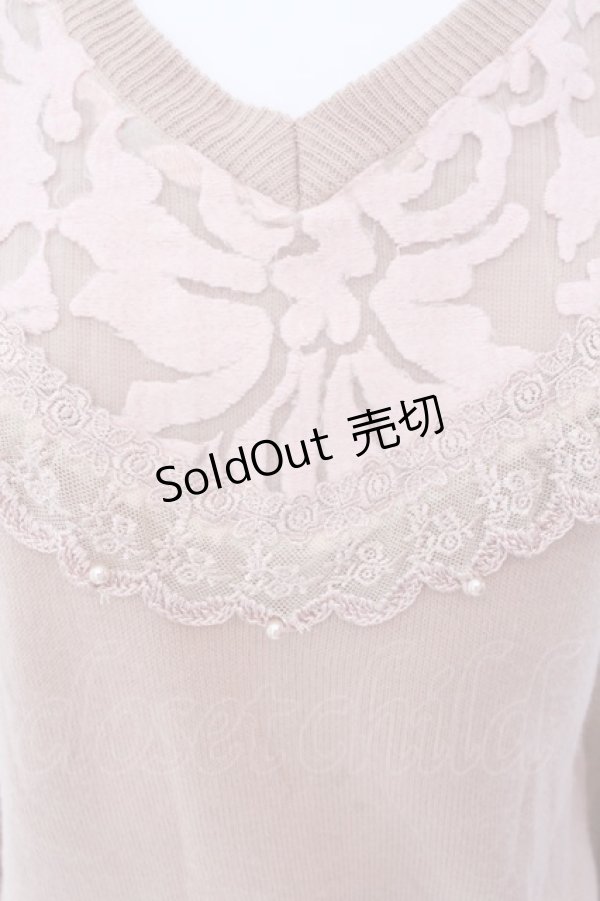 画像2: 【SALE】axes femme / Vネック起毛レースニットプルオーバー M ピンク O-25-01-31-1015-AX-TO-SZ-ZT222 (2)