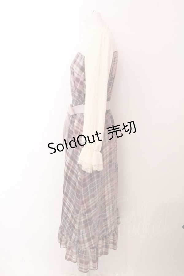 画像2: 【SALE】axes femme POETIQUE /チェックベロアシフォンワンピ M パープル O-25-01-31-1017-AX-OP-SZ-ZT183 (2)